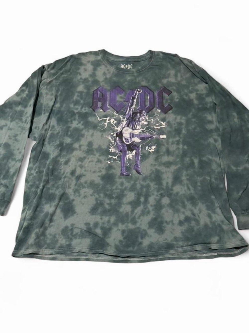 AC/DC Green Tie-Dye Cotton Long Sleeve Tee with Purple Logo